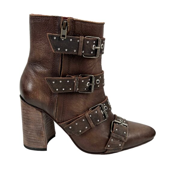 Freebird Joust Brown Leather Buckle Heeled Boots - Picture 3 of 11